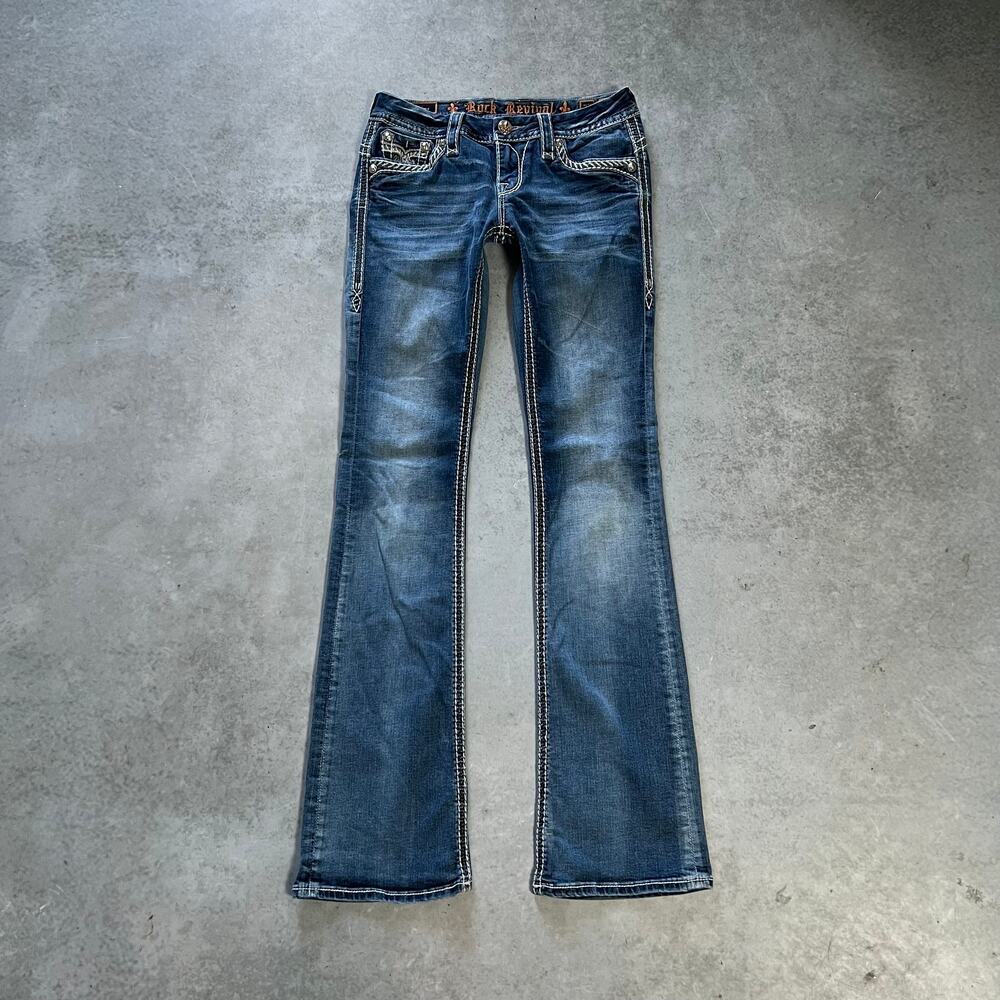 Rock Revival Low Rise Bootcut Women's Size 27 Jeans Flared Blue Denim